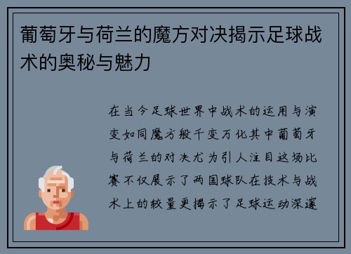 葡萄牙与荷兰的魔方对决揭示足球战术的奥秘与魅力